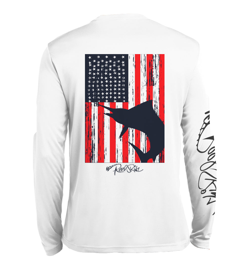 American flag Fish on patriotic fishing performance fishing shirt UV p