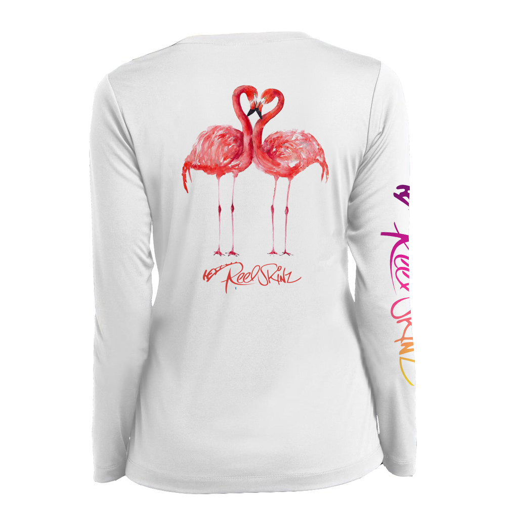 Flamingo Love L / White / Ladies Long Sleeve